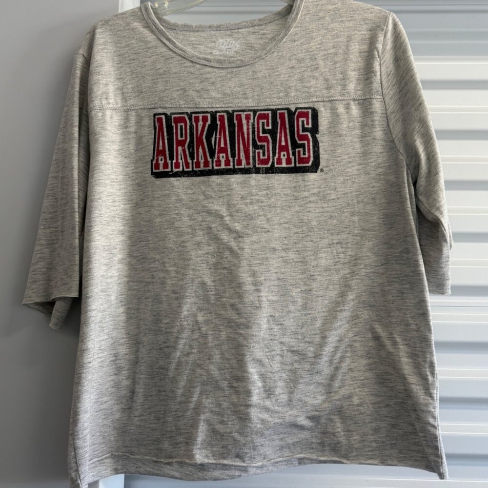 Blue 84 Women’s Arkansas Short Sleeve T-shirt Sport Fan, Gray, Large